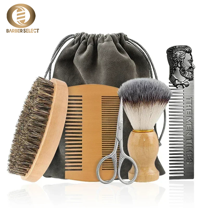 Men'S Grooming Bag - Boar Bristle Wood Beard Brush Kits