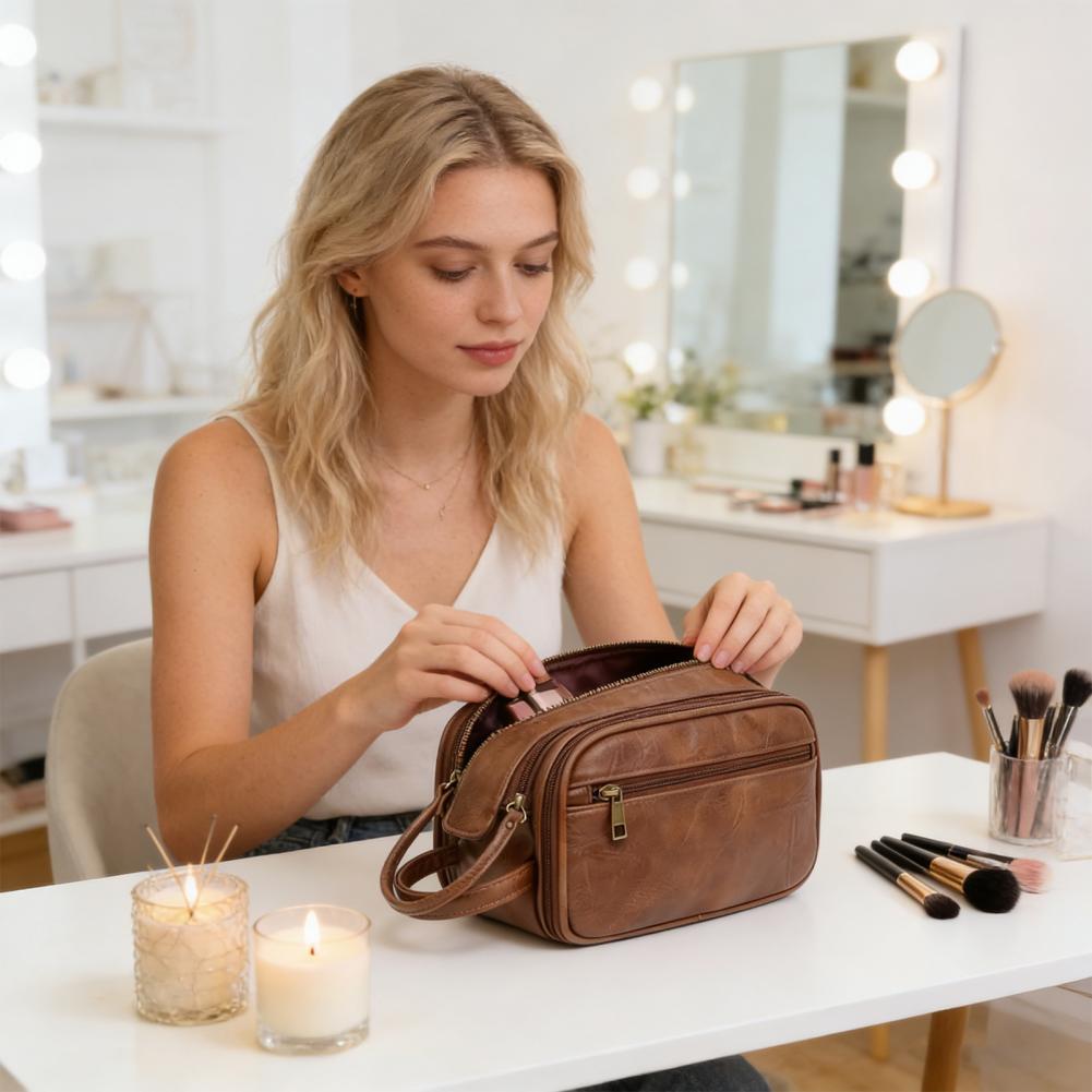 Travel Makeup Bag Faux Leather - đánh giá và giá Men'S Grooming Bag